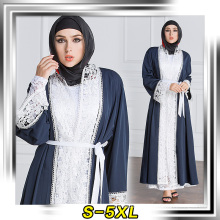 Fashion design factory selling muslim long sleeve maxi dress soft polyester sewed lace abaya 2017